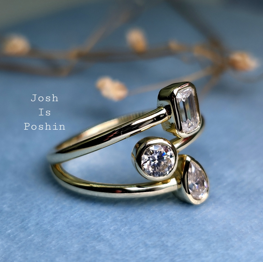 1.05CTW Moissanite Trio Open Stacking Ring In Sterling Silver